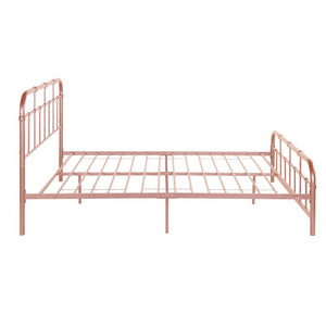 English Elm Queen Iron Platform Bed with Curved Headboard and Footboard for Glam Eclectic Bedrooms Pink Rounded Corner N761P334209H
