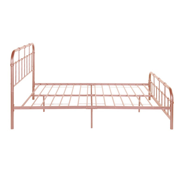 English Elm Queen Iron Platform Bed with Curved Headboard and Footboard for Glam Eclectic Bedrooms Pink Rounded Corner N761P334209H