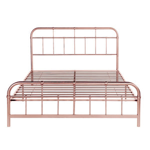 English Elm Queen Iron Platform Bed with Curved Headboard and Footboard for Glam Eclectic Bedrooms Pink Rounded Corner N761P334209H