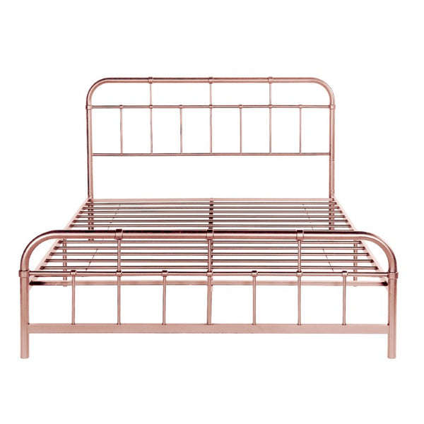 English Elm Queen Iron Platform Bed with Curved Headboard and Footboard for Glam Eclectic Bedrooms Pink Rounded Corner N761P334209H
