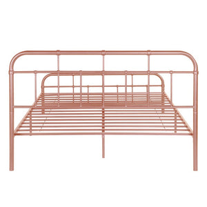 English Elm Queen Iron Platform Bed with Curved Headboard and Footboard for Glam Eclectic Bedrooms Pink Rounded Corner N761P334209H