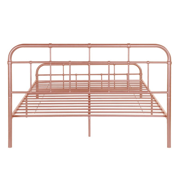 English Elm Queen Iron Platform Bed with Curved Headboard and Footboard for Glam Eclectic Bedrooms Pink Rounded Corner N761P334209H