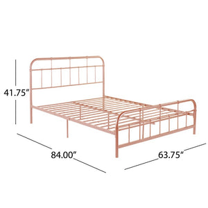 English Elm Queen Iron Platform Bed with Curved Headboard and Footboard for Glam Eclectic Bedrooms Pink Rounded Corner N761P334209H