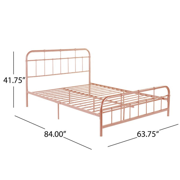English Elm Queen Iron Platform Bed with Curved Headboard and Footboard for Glam Eclectic Bedrooms Pink Rounded Corner N761P334209H