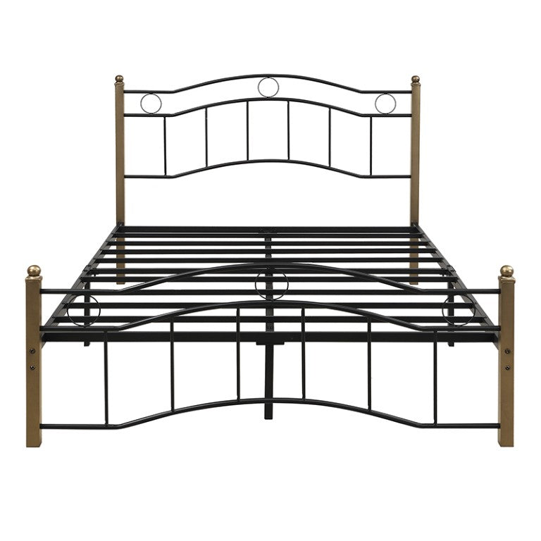 English Elm Full Iron Platform Bed Wavy Camelback Silhouette with Two Tone Glam Finial Posts N761P334216B