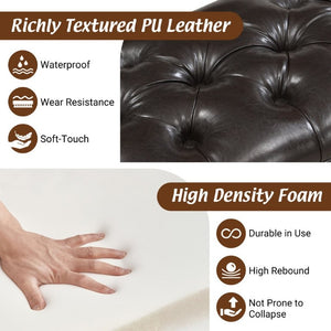English Elm 54 Inch PU Leather Tufted Ottoman Bench Nailhead Trim Carved Legs Bedroom Entryway Brown N761P370378N