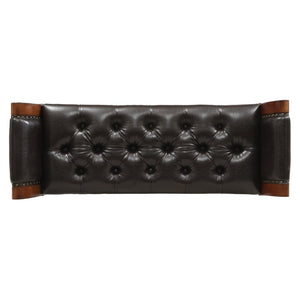 English Elm 54 Inch PU Leather Tufted Ottoman Bench Nailhead Trim Carved Legs Bedroom Entryway Brown N761P370378N