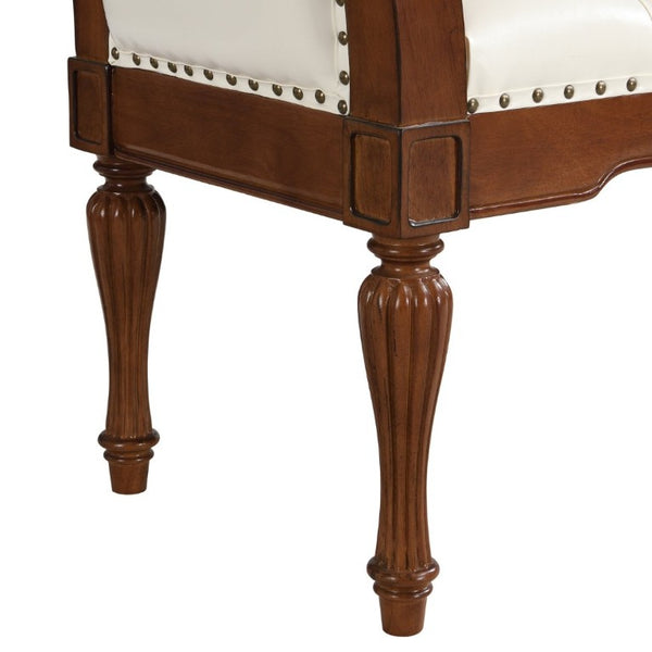 English Elm 54 Inch Button Tufted PU Leather Upholstered Bench Nailhead Trim Carved Wood Legs Bedroom N761P370378W
