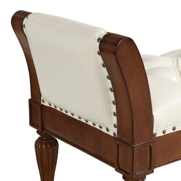 English Elm 54 Inch Button Tufted PU Leather Upholstered Bench Nailhead Trim Carved Wood Legs Bedroom N761P370378W