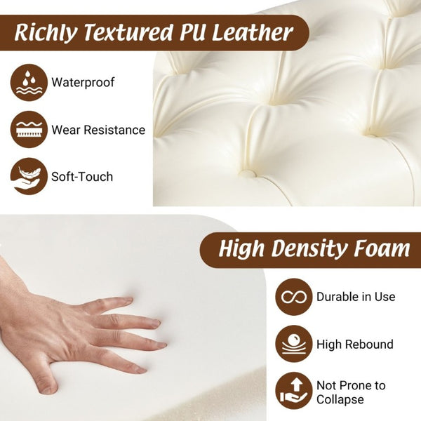 English Elm 54 Inch Button Tufted PU Leather Upholstered Bench Nailhead Trim Carved Wood Legs Bedroom N761P370378W