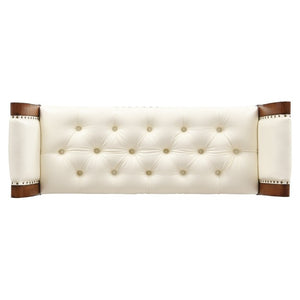 English Elm 54 Inch Button Tufted PU Leather Upholstered Bench Nailhead Trim Carved Wood Legs Bedroom N761P370378W