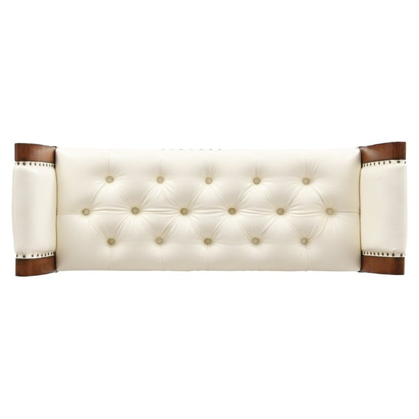 English Elm 54 Inch Button Tufted PU Leather Upholstered Bench Nailhead Trim Carved Wood Legs Bedroom N761P370378W