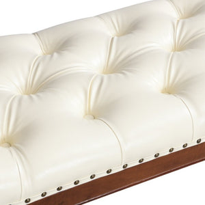 English Elm 54 Inch Button Tufted PU Leather Upholstered Bench Nailhead Trim Carved Wood Legs Bedroom N761P370378W