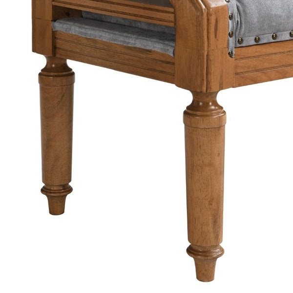 English Elm Mid-Century Rubberwood Tufted Upholstered Bench for Bedroom Entryway Window Seating Gray Nailhead Trim N761P370379E