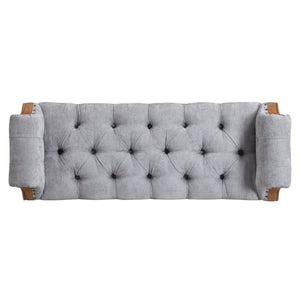 English Elm Mid-Century Rubberwood Tufted Upholstered Bench for Bedroom Entryway Window Seating Gray Nailhead Trim N761P370379E