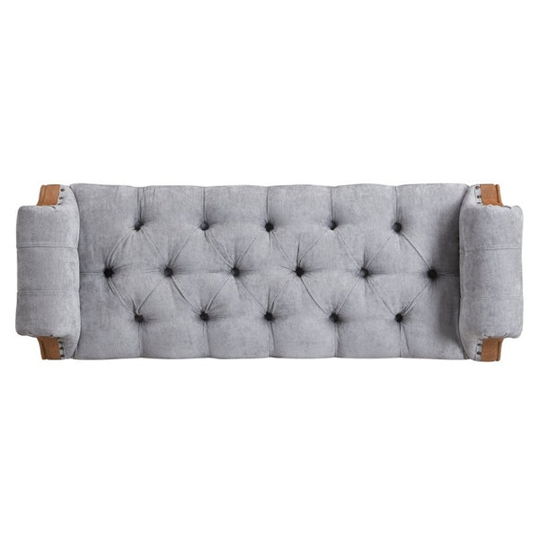 English Elm Mid-Century Rubberwood Tufted Upholstered Bench for Bedroom Entryway Window Seating Gray Nailhead Trim N761P370379E