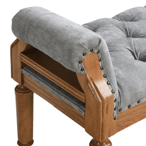 English Elm Mid-Century Rubberwood Tufted Upholstered Bench for Bedroom Entryway Window Seating Gray Nailhead Trim N761P370379E