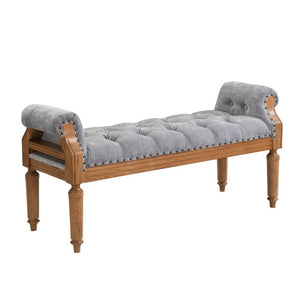 English Elm Mid-Century Rubberwood Tufted Upholstered Bench for Bedroom Entryway Window Seating Gray Nailhead Trim N761P370379E