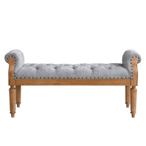 English Elm Mid-Century Rubberwood Tufted Upholstered Bench for Bedroom Entryway Window Seating Gray Nailhead Trim N761P370379E