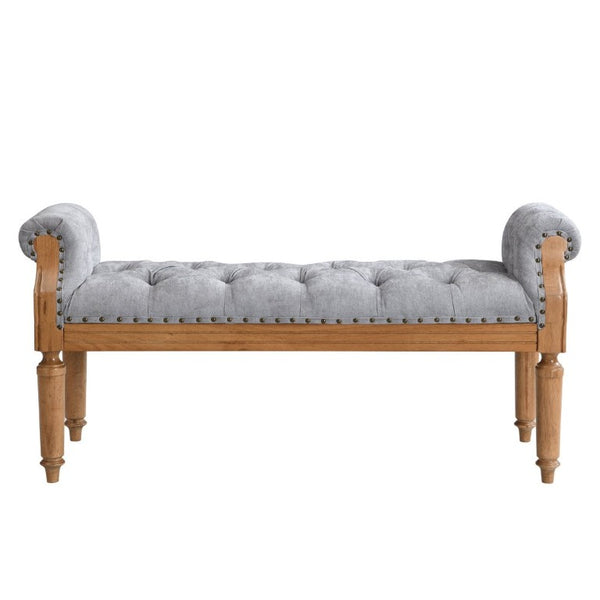 English Elm Mid-Century Rubberwood Tufted Upholstered Bench for Bedroom Entryway Window Seating Gray Nailhead Trim N761P370379E