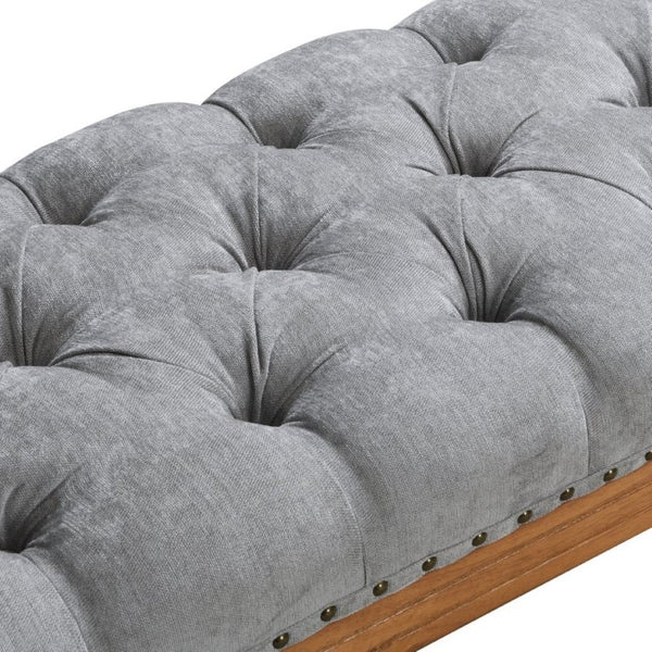 English Elm Mid-Century Rubberwood Tufted Upholstered Bench for Bedroom Entryway Window Seating Gray Nailhead Trim N761P370379E
