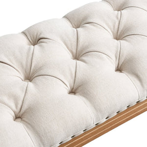 English Elm Mid-Century Rubberwood Tufted Upholstered Bench for Bedroom Entryway Window Seating Beige Nailhead Trim N761P370379M