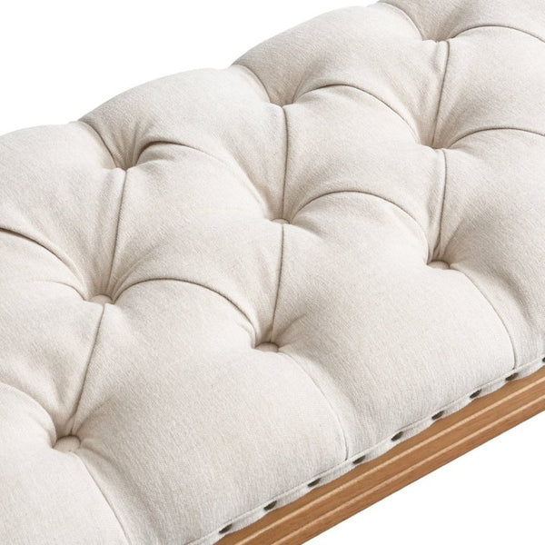 English Elm Mid-Century Rubberwood Tufted Upholstered Bench for Bedroom Entryway Window Seating Beige Nailhead Trim N761P370379M