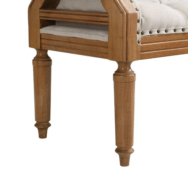 English Elm Mid-Century Rubberwood Tufted Upholstered Bench for Bedroom Entryway Window Seating Beige Nailhead Trim N761P370379M