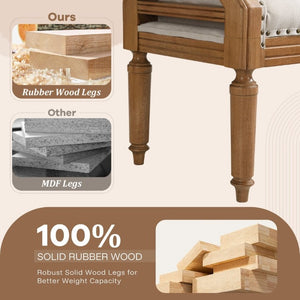English Elm Mid-Century Rubberwood Tufted Upholstered Bench for Bedroom Entryway Window Seating Beige Nailhead Trim N761P370379M