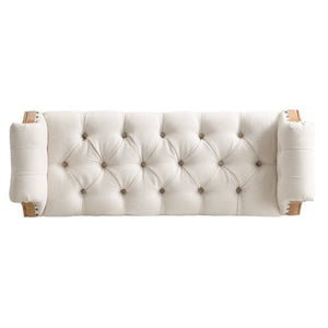 English Elm Mid-Century Rubberwood Tufted Upholstered Bench for Bedroom Entryway Window Seating Beige Nailhead Trim N761P370379M