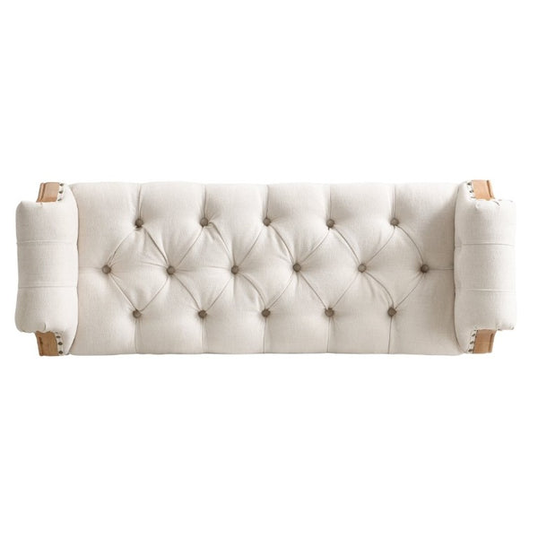 English Elm Mid-Century Rubberwood Tufted Upholstered Bench for Bedroom Entryway Window Seating Beige Nailhead Trim N761P370379M
