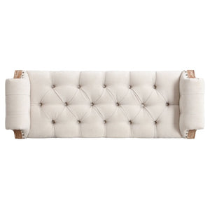 English Elm Mid-Century Rubberwood Tufted Upholstered Bench for Bedroom Entryway Window Seating Beige Weathered Teak Finish Legs N761P370379W