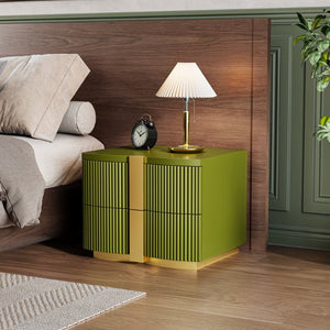 English Elm 2-Drawer Fluted Nightstand with Gold Pull Mid-Century Bedroom End Table Fully Assembled N761P380675N