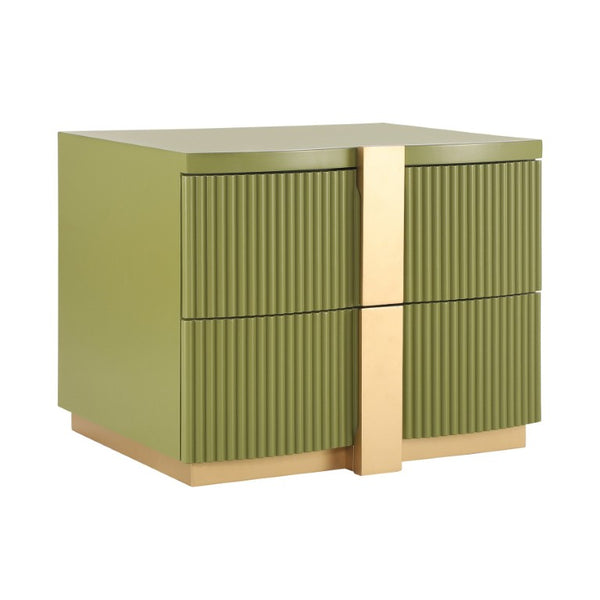 English Elm 2-Drawer Fluted Nightstand with Gold Pull Mid-Century Bedroom End Table Fully Assembled N761P380675N