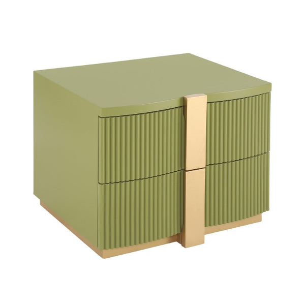 English Elm 2-Drawer Fluted Nightstand with Gold Pull Mid-Century Bedroom End Table Fully Assembled N761P380675N
