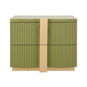 English Elm 2-Drawer Fluted Nightstand with Gold Pull Mid-Century Bedroom End Table Fully Assembled N761P380675N