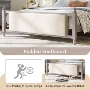 English Elm King Velvet Upholstered Platform Bed with Button Tufted Headboard and Carved Wood Posts Taupe N761P428107N