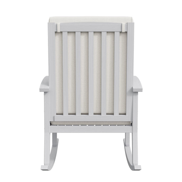 English Elm Casa Acacia Solid Hardwood Outdoor Rocking Chair with Padded Cushions for Porch Use Ivory N761P439578E