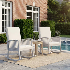 English Elm Casa Acacia Solid Hardwood Outdoor Rocking Chair with Padded Cushions for Porch Use Ivory N761P439578E