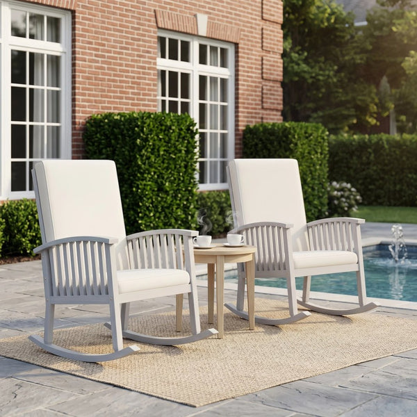 English Elm Casa Acacia Solid Hardwood Outdoor Rocking Chair with Padded Cushions for Porch Use Ivory N761P439578E