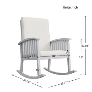 English Elm Casa Acacia Solid Hardwood Outdoor Rocking Chair with Padded Cushions for Porch Use Ivory N761P439578E
