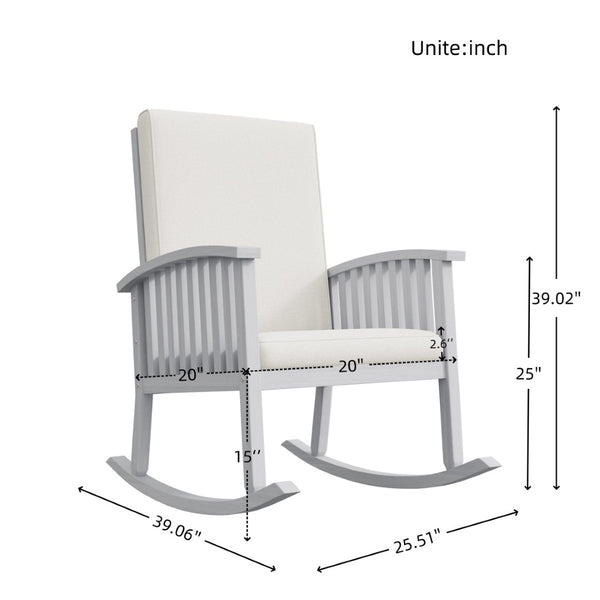 English Elm Casa Acacia Solid Hardwood Outdoor Rocking Chair with Padded Cushions for Porch Use Ivory N761P439578E