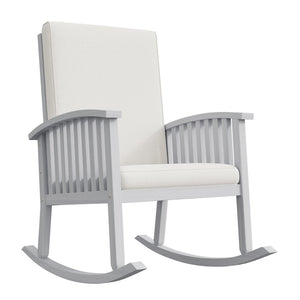 English Elm Casa Acacia Solid Hardwood Outdoor Rocking Chair with Padded Cushions for Porch Use Ivory N761P439578E