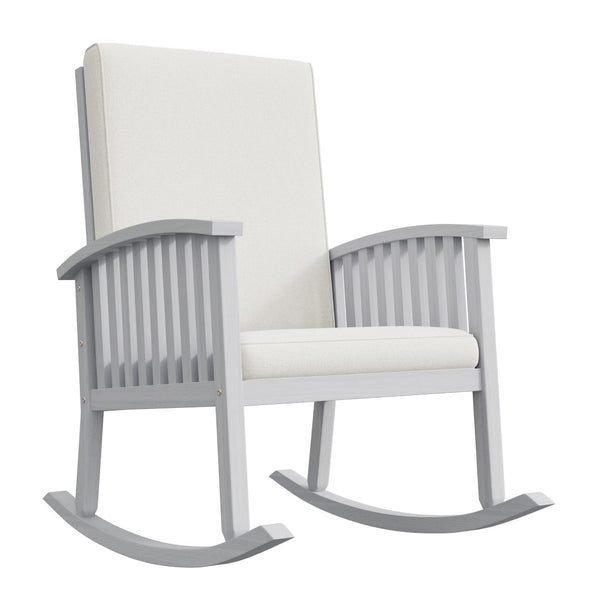 English Elm Casa Acacia Solid Hardwood Outdoor Rocking Chair with Padded Cushions for Porch Use Ivory N761P439578E
