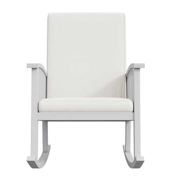 English Elm Casa Acacia Solid Hardwood Outdoor Rocking Chair with Padded Cushions for Porch Use Ivory N761P439578E