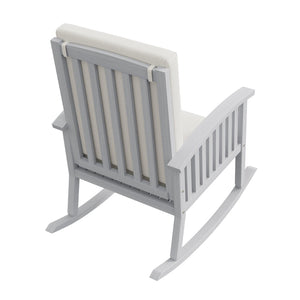 English Elm Casa Acacia Solid Hardwood Outdoor Rocking Chair with Padded Cushions for Porch Use Ivory N761P439578E
