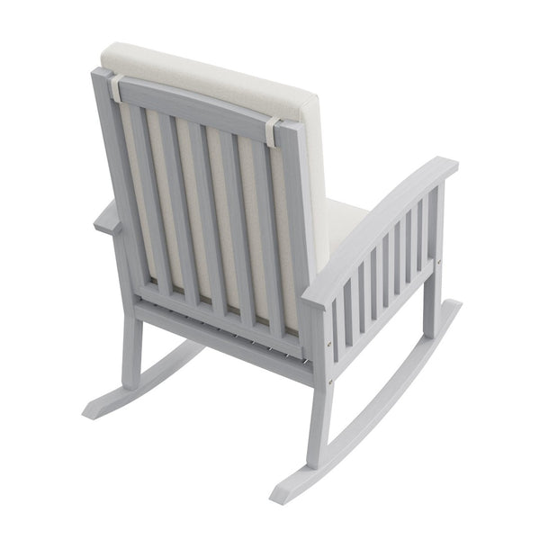 English Elm Casa Acacia Solid Hardwood Outdoor Rocking Chair with Padded Cushions for Porch Use Ivory N761P439578E