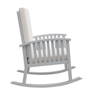 English Elm Casa Acacia Solid Hardwood Outdoor Rocking Chair with Padded Cushions for Porch Use Ivory N761P439578E