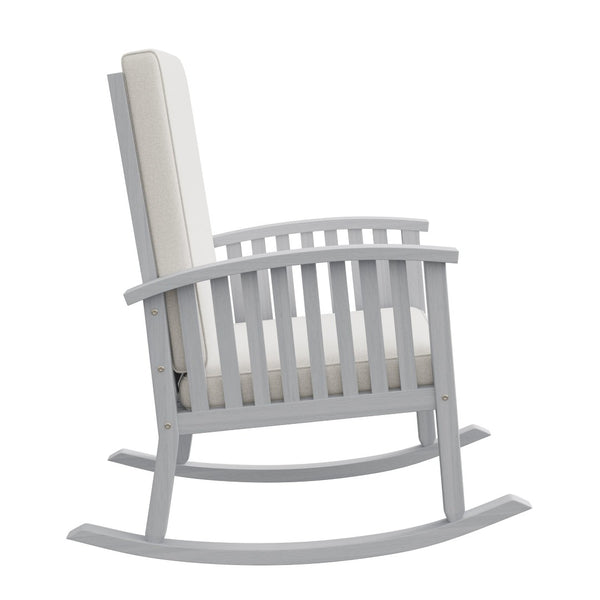 English Elm Casa Acacia Solid Hardwood Outdoor Rocking Chair with Padded Cushions for Porch Use Ivory N761P439578E