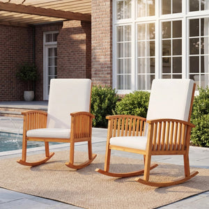 English Elm Casa Acacia Solid Hardwood Outdoor Rocking Chair with Padded Cushions for Porch Use Brown N761P439578T